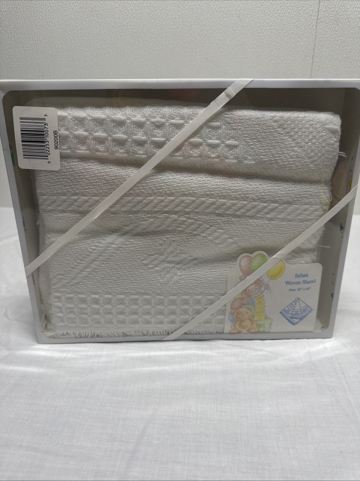 Vintage Baby Blanket White Woven Infant Shawl 40