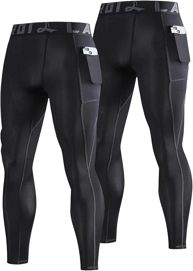LAFROI Men's 2 Pack Quick Dry Workout Running Sports Base Layer Compression Pant