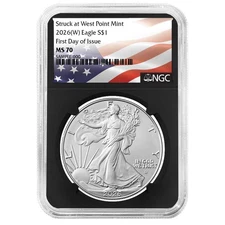 Presale - 2026 (W) $1 American Silver Eagle NGC MS70 FDI Flag Label Retro Core