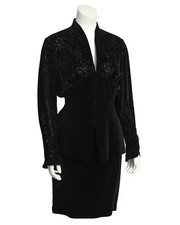 Thierry Mugler 1989 Black Velvet Lace Suit Skirt Set Vintage Womens Size M 80s
