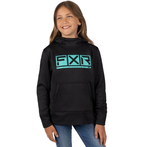 FXR Youth Black/Mint Podium Tech Pullover Hoodie Hoody Fleece DWR Finish Pockets