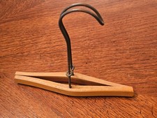 Vintage Antique Clamp Wooden Hanger Wood Steel Wire Pinch