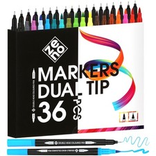 36 Dual Tip Markers Set     No-Bleed Coloring Markers for Adults - Art Pens for