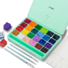 HIMI Gouache Paint Set, 24  X 30Ml with 3 Brushes & a Palette, Unique Jelly