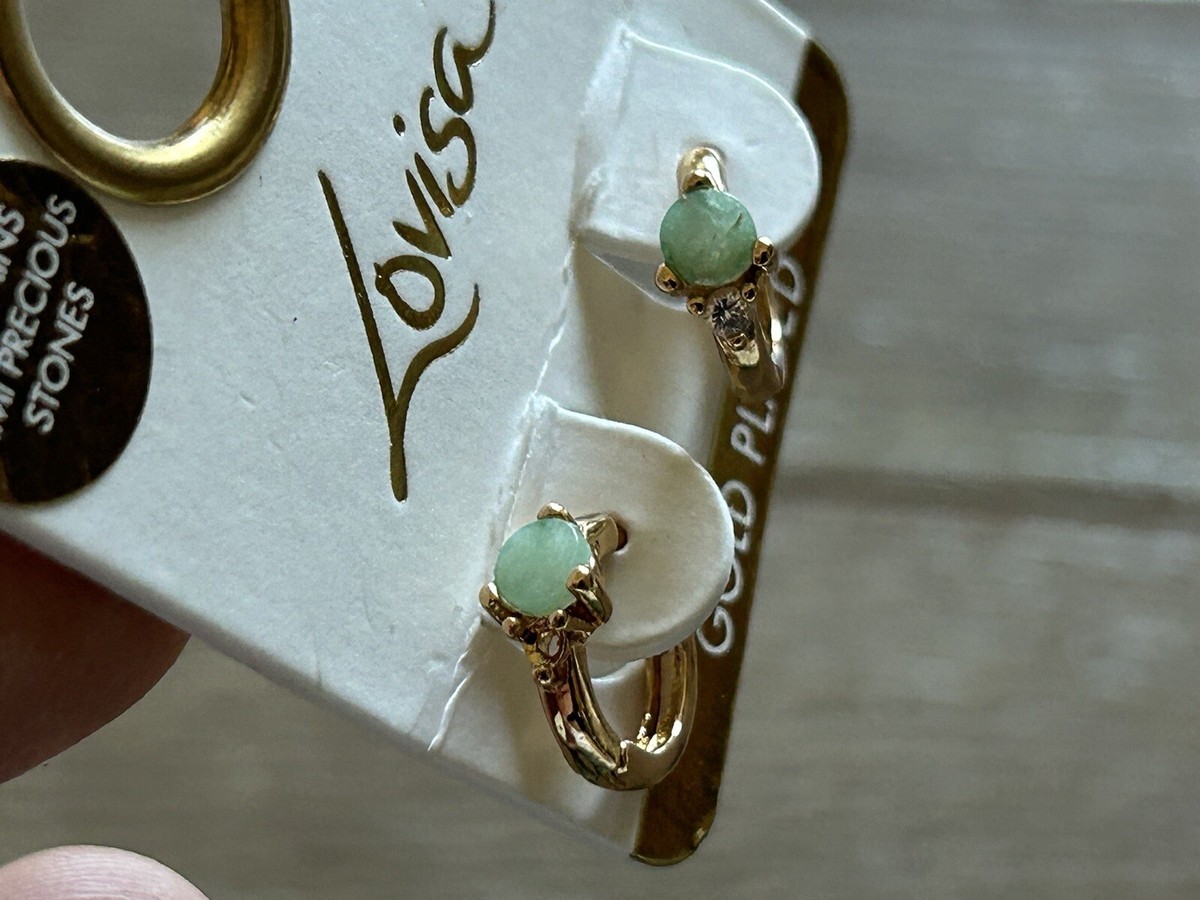 Lovisa Gold Plated Semi Precious Jade Mini Huggie Hoop Earrings