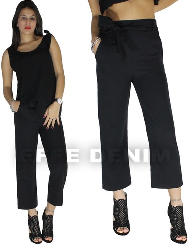 Pantaloni Donna Palazzo Capri vita alta fiocco sexy nuovo 430 | eBay