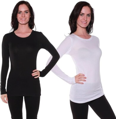 #ad #ad Active Products Women#x27;s Long Sleeve round neck t shirt 2 pack Black White $14.99