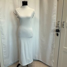 Zara Maxi Dress White Ribbed Stretch Polyester Cap Sleeve High Neck Medium NWOT
