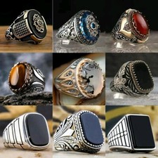 30 Styles Vintage Handmade Turkish Signet Ring For Men Women Ancient Silver Colo