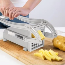 Stainless Steel French Fry Cutter Vegetable Slicer with 2 Blades & Non-Slip Base