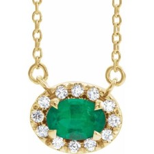5x3 mm Natural Emerald  .05 CTW Diamond 18" Necklace In 14K Yellow Gold