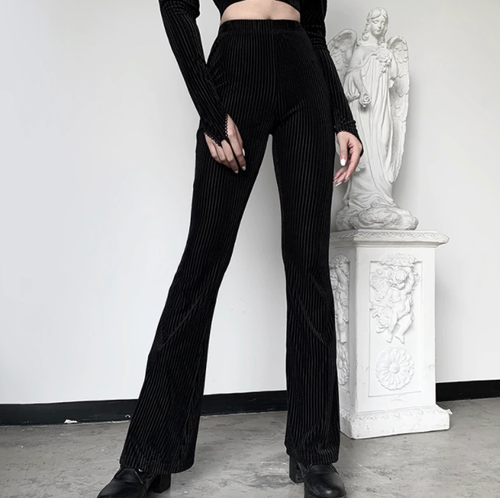 Gothic Velvet Boot Cut Pants Black High 