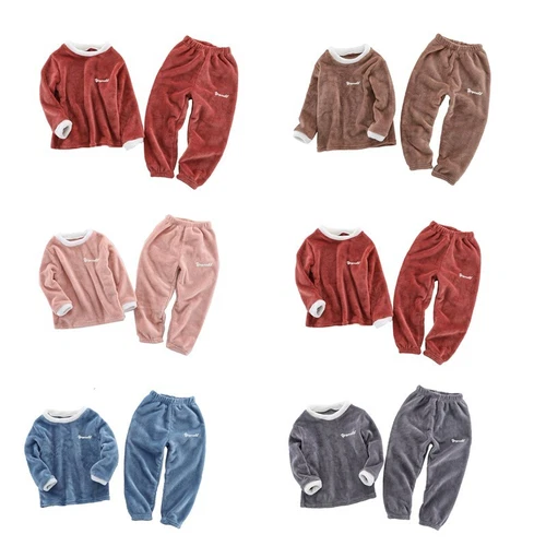 Girls Boys Fleece Pajamas Set Top and Pants Warm Sleepwear - Picture 3 of 45