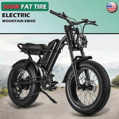 28MPH Electric Mountain Bike Fat Tire E Bicycle w 500W Motor 48V Battery eBike