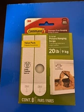 NEW COMMAND 20LB XL HEAVYWEIGHT PICTURE HANGERS STRIPS 8 PAIRS