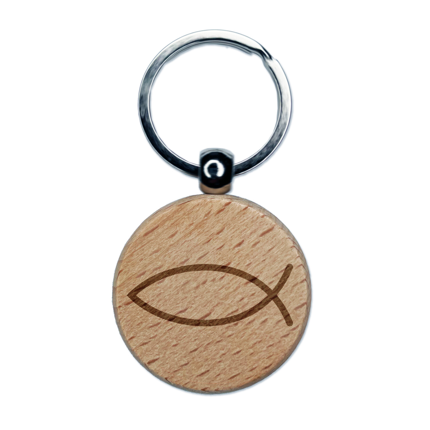 Ichthys Fish Christian Engraved Wood Round Keychain Tag Charm