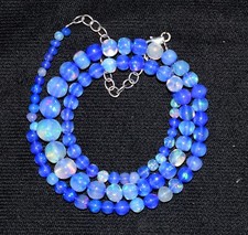 Natural Ethiopian Opal Round Beads 16''Necklace 925 Sterling Silver B01