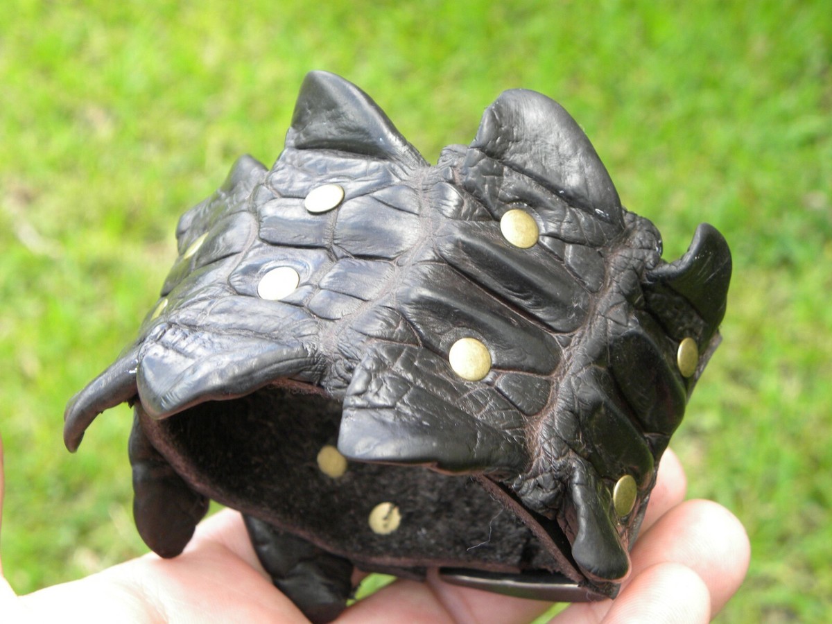 Cuff bracelet genuine Alligator Crocodile skin horn Bison leather