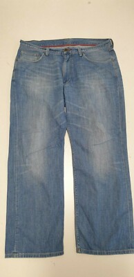 W883 HERREN TOMMY HILFIGER FADED BLUE STRAIGHT RIGID DENIM JEANS UK XL W36 L30