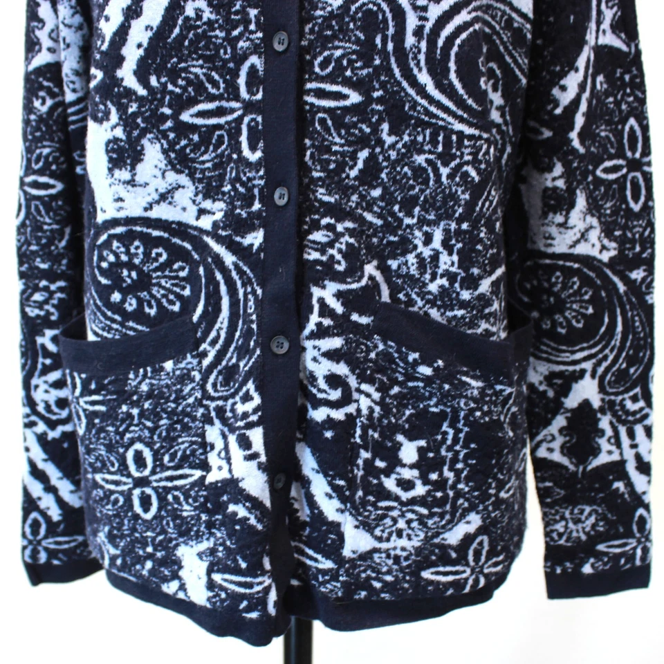 Cardigã suéter feminino Basler lã viscose bolsos azuis botão paisley tamanho 44 - Imagem 4 de 4