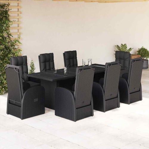 9 Piece Garden Dining Set with Cushions Black Poly Rattan vidaXL eBay