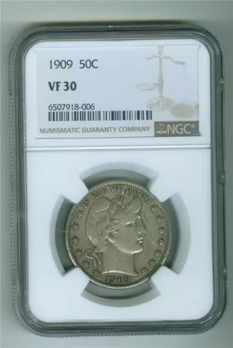 U.S. 1909 BARBER HALF DOLLAR NGC VF-30
