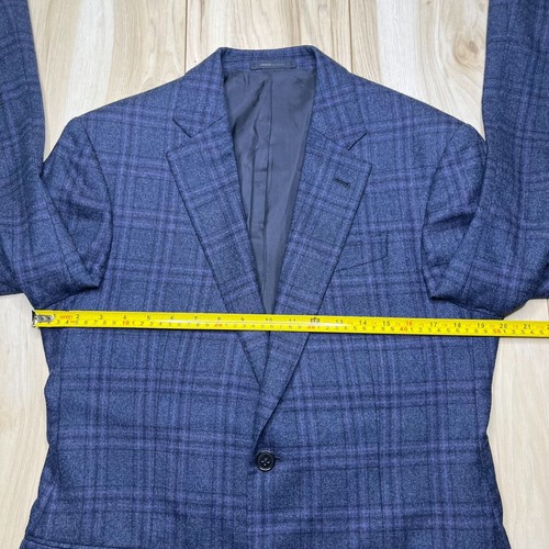 Armani Collezioni Men's Blue Checked Notch Lapel Two-Button Suit Jacket Size 50 - Picture 11 of 12