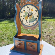 Vintage Folk Art Wooden Clock with Drawers & ...