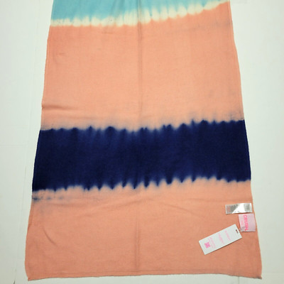 New $450 Crush Scarf 100% CASHMERE Pink Blue Wave Tie Dye Knit WAYA Large 80x25