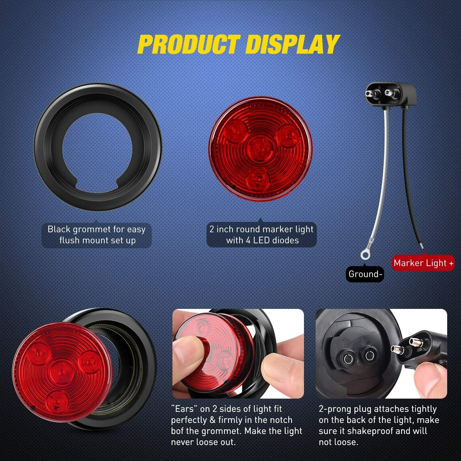 2" Round 5pcs LED Light Truck Trailer Side Marker Clearance Kit Red for Trucks eBay