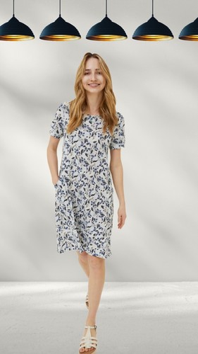 Ex Fat Face Women’s Short Sleeve Simone Batik Jersey Dress in Ivory A Bit Defect - Picture 2 of 2