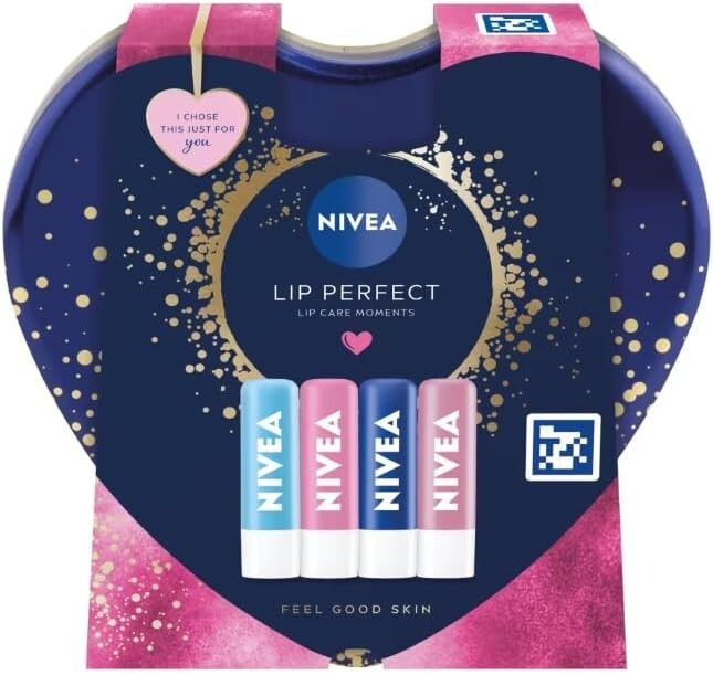 Nivea Luxurious Lips Gift Set - 4 Lip Balms Hydro, Original, Rose, Pearly Shine