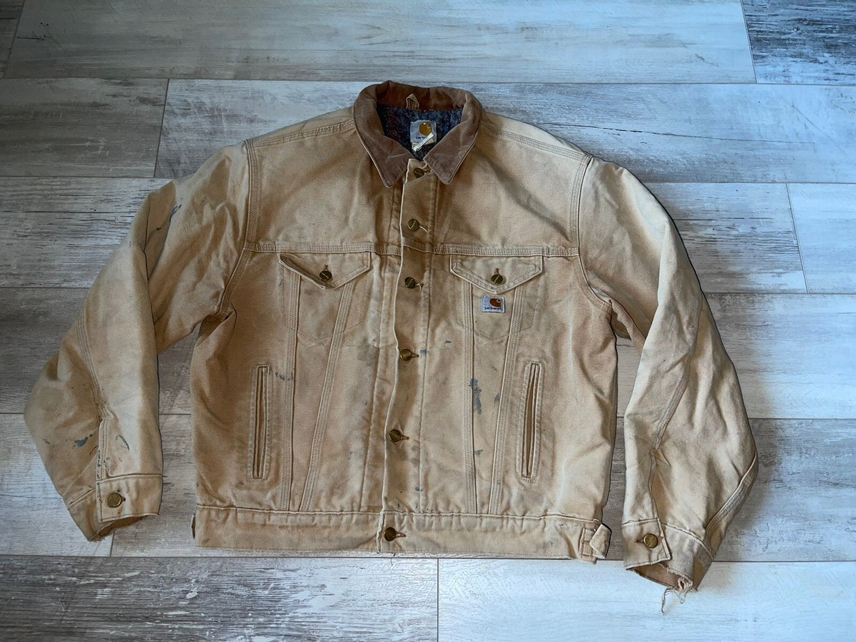Carhartt chore coat mens Large blanket lined vintage Tan jacket