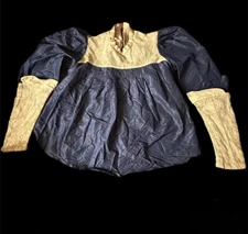 Antique Edwardian Ladies Girls Jacket Shirt Blue Tan Lace Taffeta? Small XS READ