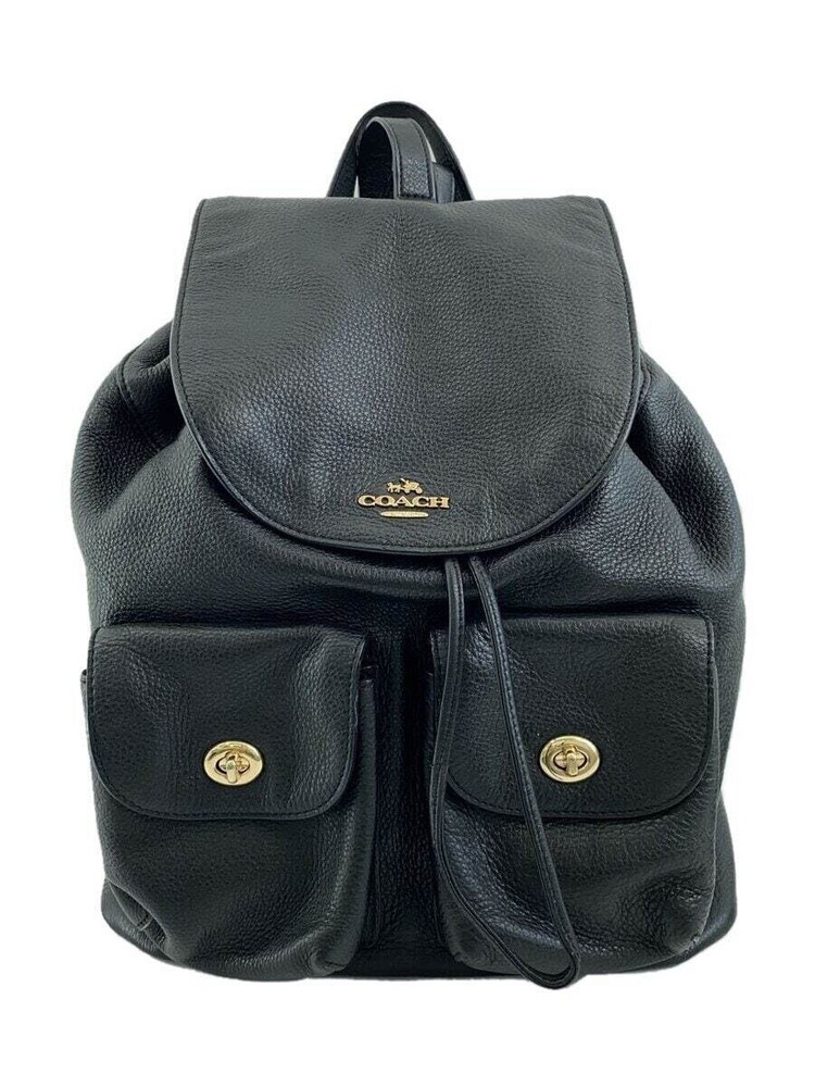 COACH Backpack All Leather Leather BLK Solid Color