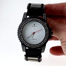 Men Watch Luxury Hip Hop Full Iced Bezel Blac Finished Black Silicone Band Bling