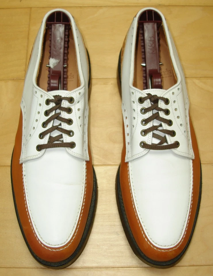 Sz 10 B NARROW ALLEN EDMONDS DEVONSHIRE Men's Golf Shoes, Brown & White Leather - Image 4 of 4