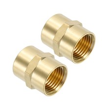 2 Pack 1/2" x 1/2" Brass NPT Coupler Gold Female Hex Head Pipe Fitting Coupling