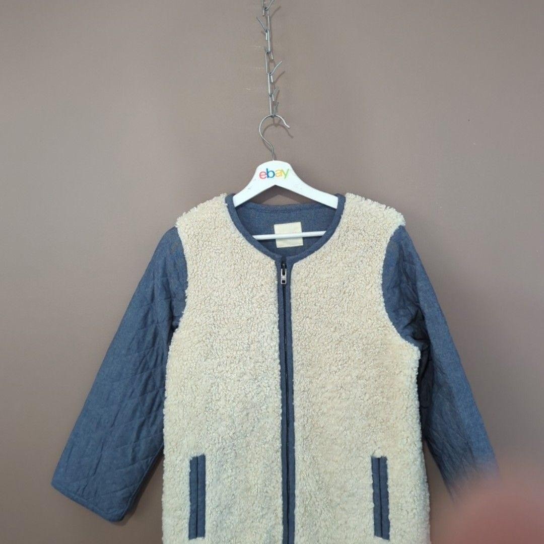 Gorman Coat Womens Small Beige Blue Sherpa Fleece Quilted Zip Pockets Warm image 2