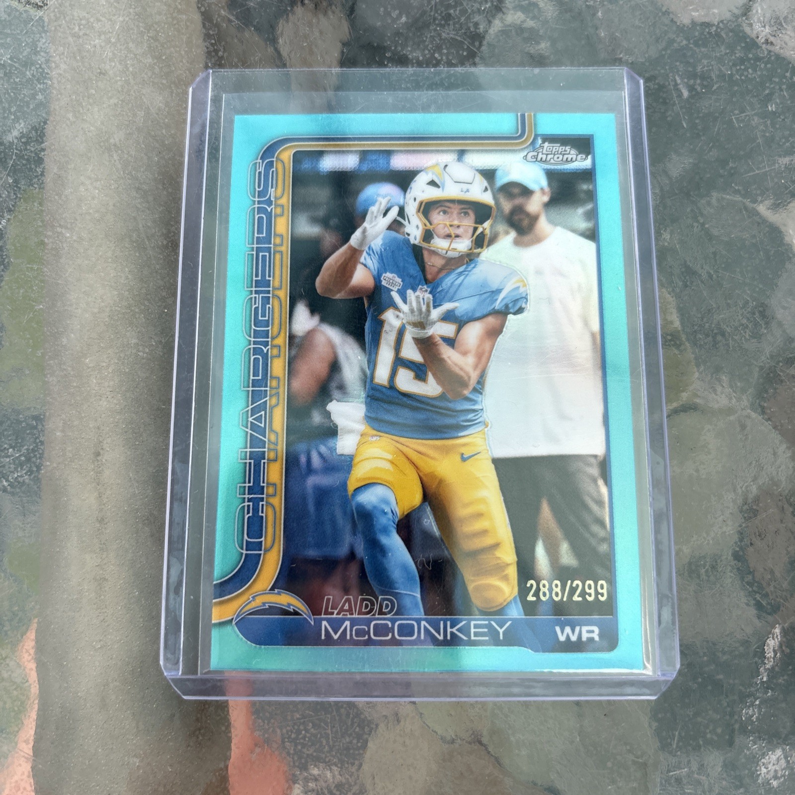 2025 Topps Chrome Ladd McConkey #156 Aqua Refractor /199