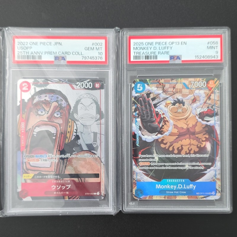 Bandai One Piece Card Game PSA Graded Lot 2 Usopp #002 + Luffy #058 Holo