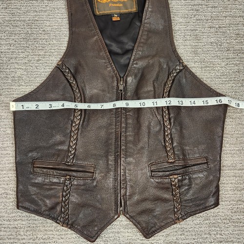 UNIK Leather Vest Youth Kids 16 Brown Braided Biker Moto Full Zip - Picture 5 of 11