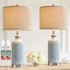 Set of 2 Touch Lamps with USB Ports, 27" Modern Farmhouse Table Lamps