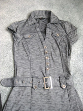 Guess Small Womens Black Gray Dress with Belt Button Down EUC