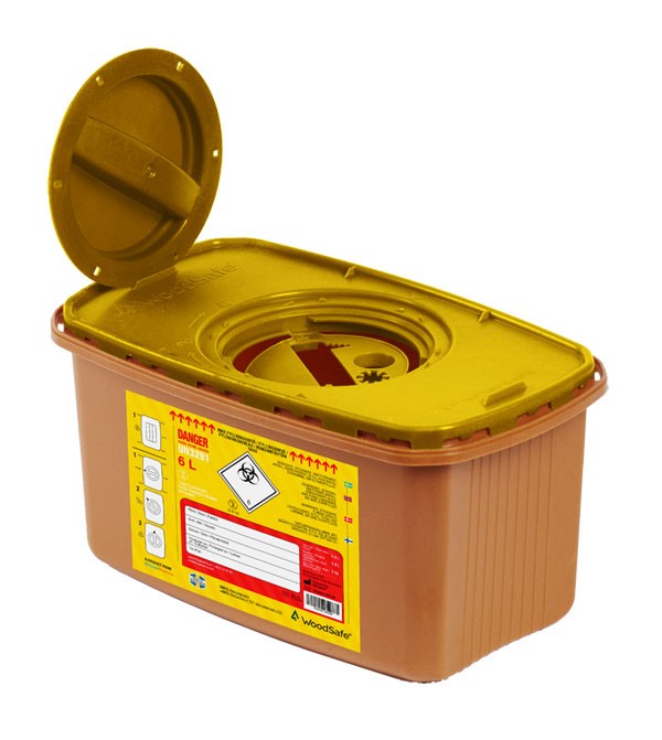Woodsafe Sharps Bin Lid And Screw Fit Cap 6 Litre Brown Size 6L