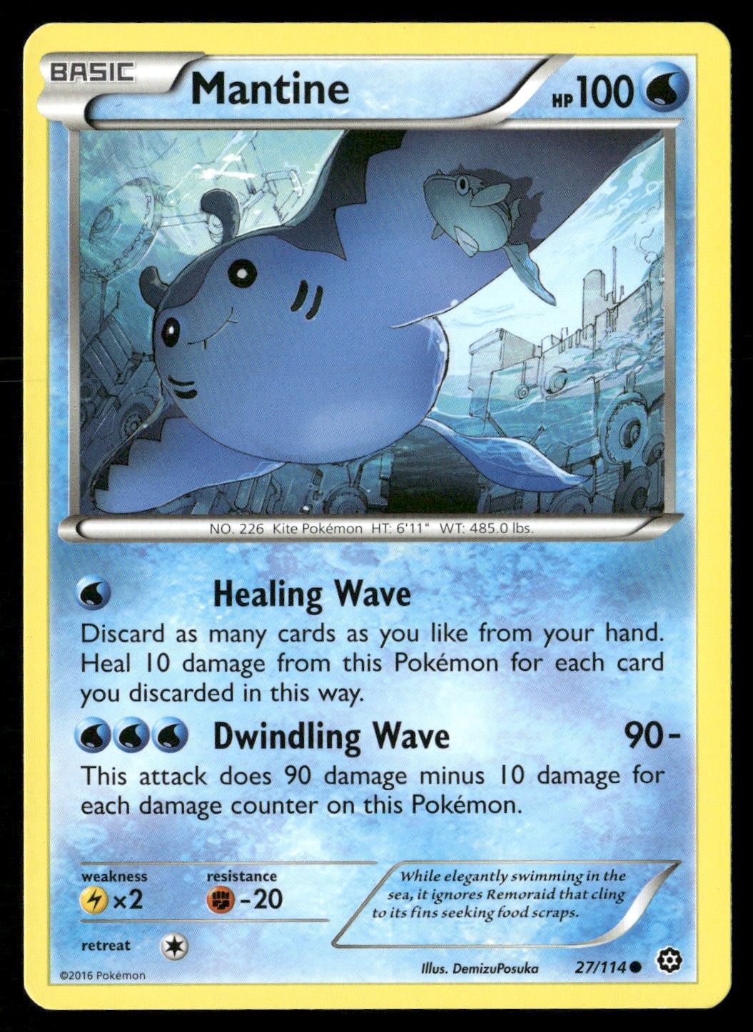 Mantine 27/114 Common Steam Siege Pokemon Moderately Played