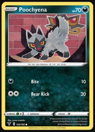 Poochyena - 103/185 - Common (Near Mint) Vivid Voltage - Darkness Pokémon