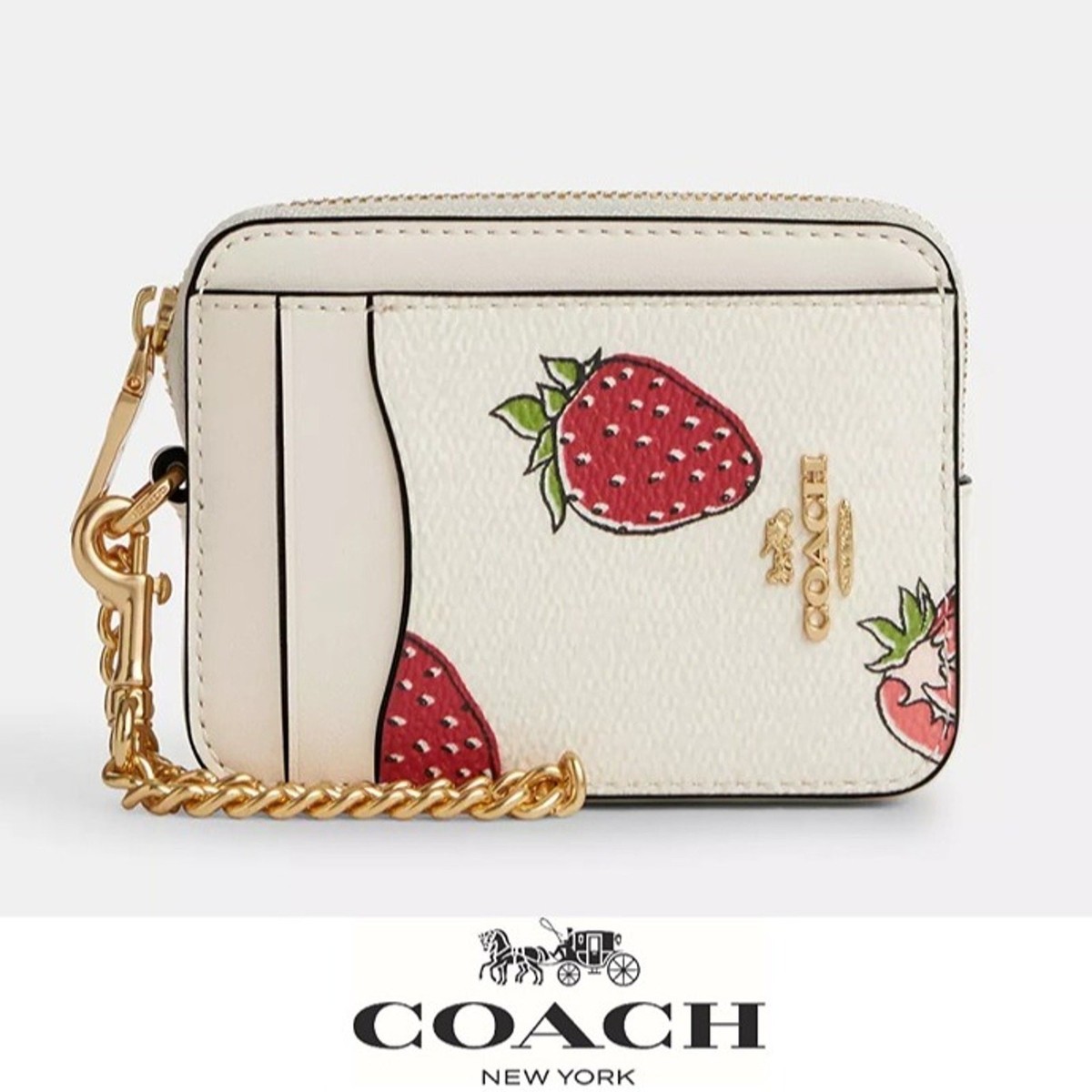 NWT ❤️ Coach Zip Card Case With Strawberry Print | eBay