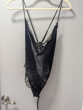 VENUS Black Solid Lace Accent One Piece Bodysuit Adjustable Strap Size S