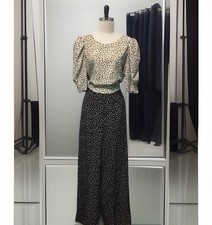 New Lipsy @ Next Size 14 Black White Heart Print Puff Sleeve Tie Waist Jumpsuit